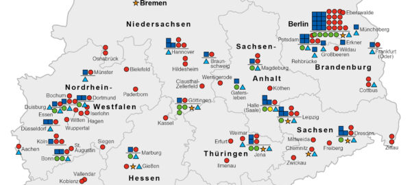 Kartenausschnitt Kooperationen von Leibniz-Einrichtungen mit Hochschulen 2013