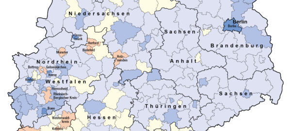 Kartenausschnitt Differenz der Bevölkerungsstände von Fortschreibung und Zensus