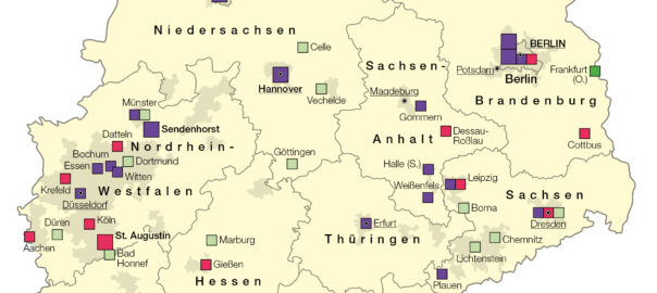 Kartenausschnitt Kinderrheumatologische Versorgungseinrichtungen 2015