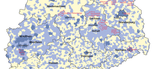 Kartenausschnitt Gemeindeflächen der Städte 2018