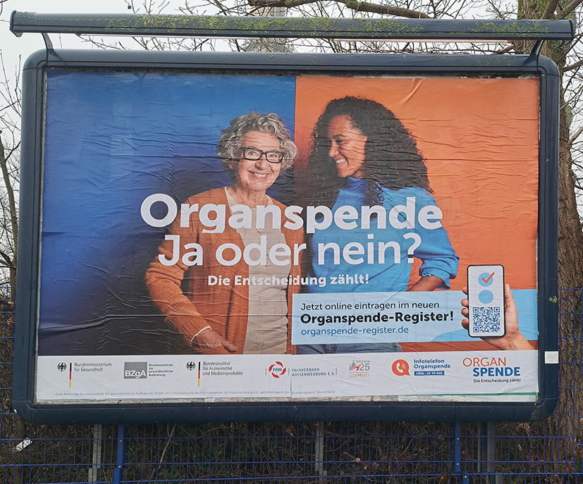 Plakat zum Organspende-Register (im Januar 2026 in Leipzig), © Volker Bode / IfL